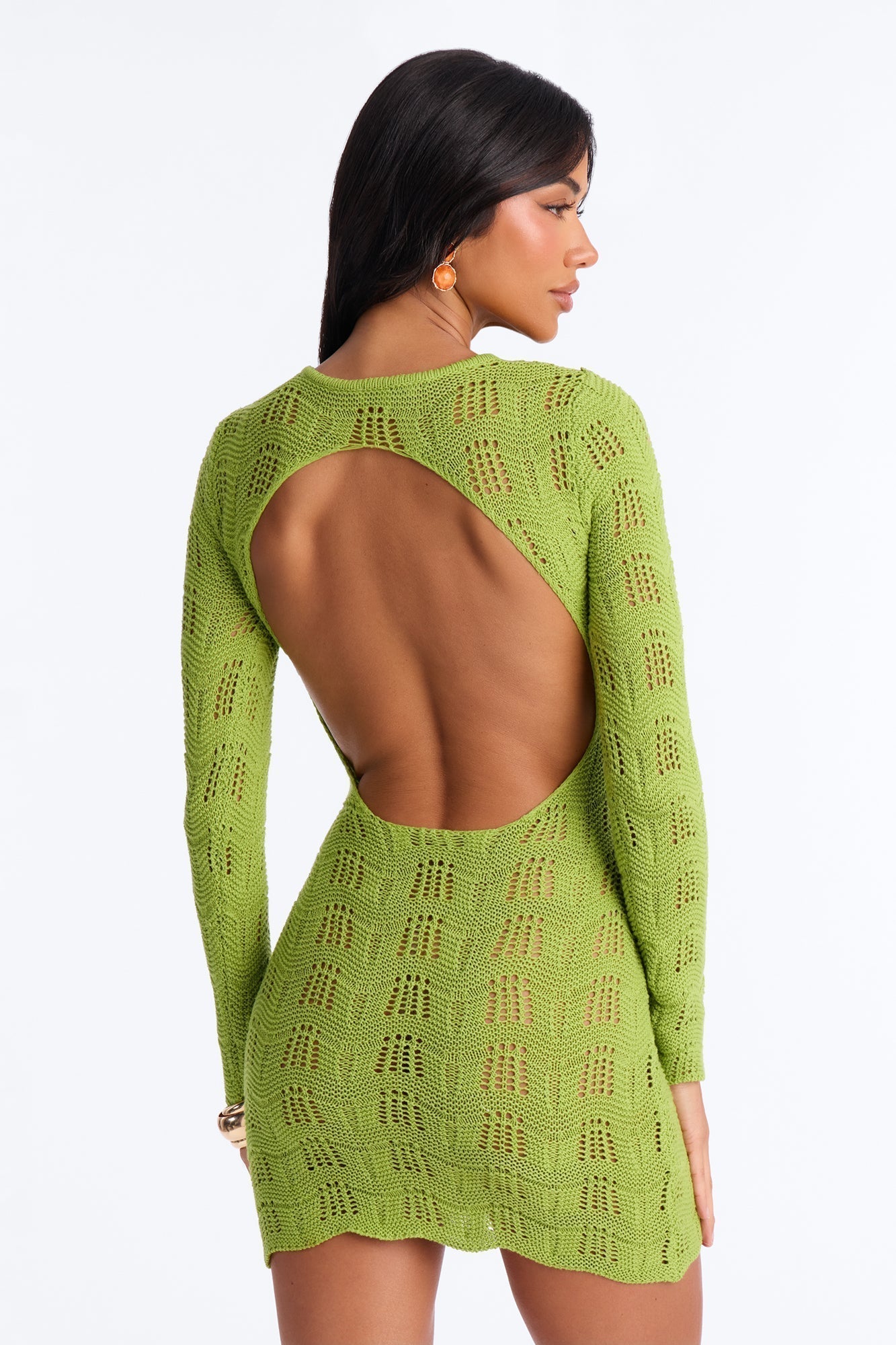 Caira Backless Crochet Mini Dress - Sage