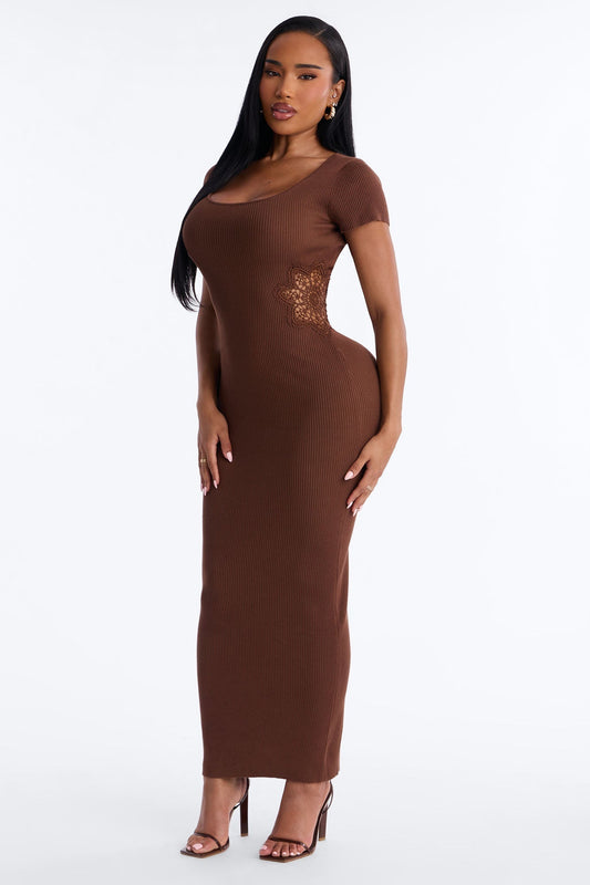 Zariah Ribbed Maxi Dress - Brown