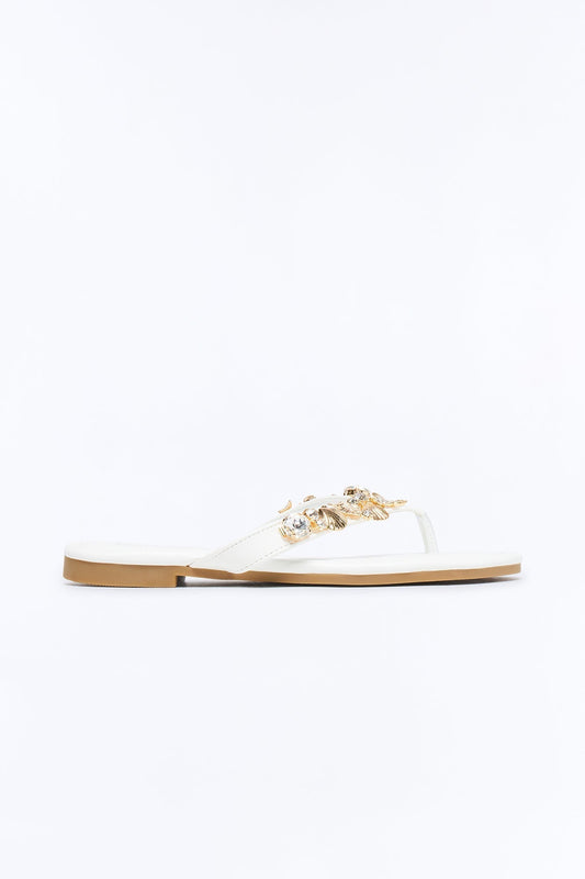 Attina Seashell Charm Flip Flops - White