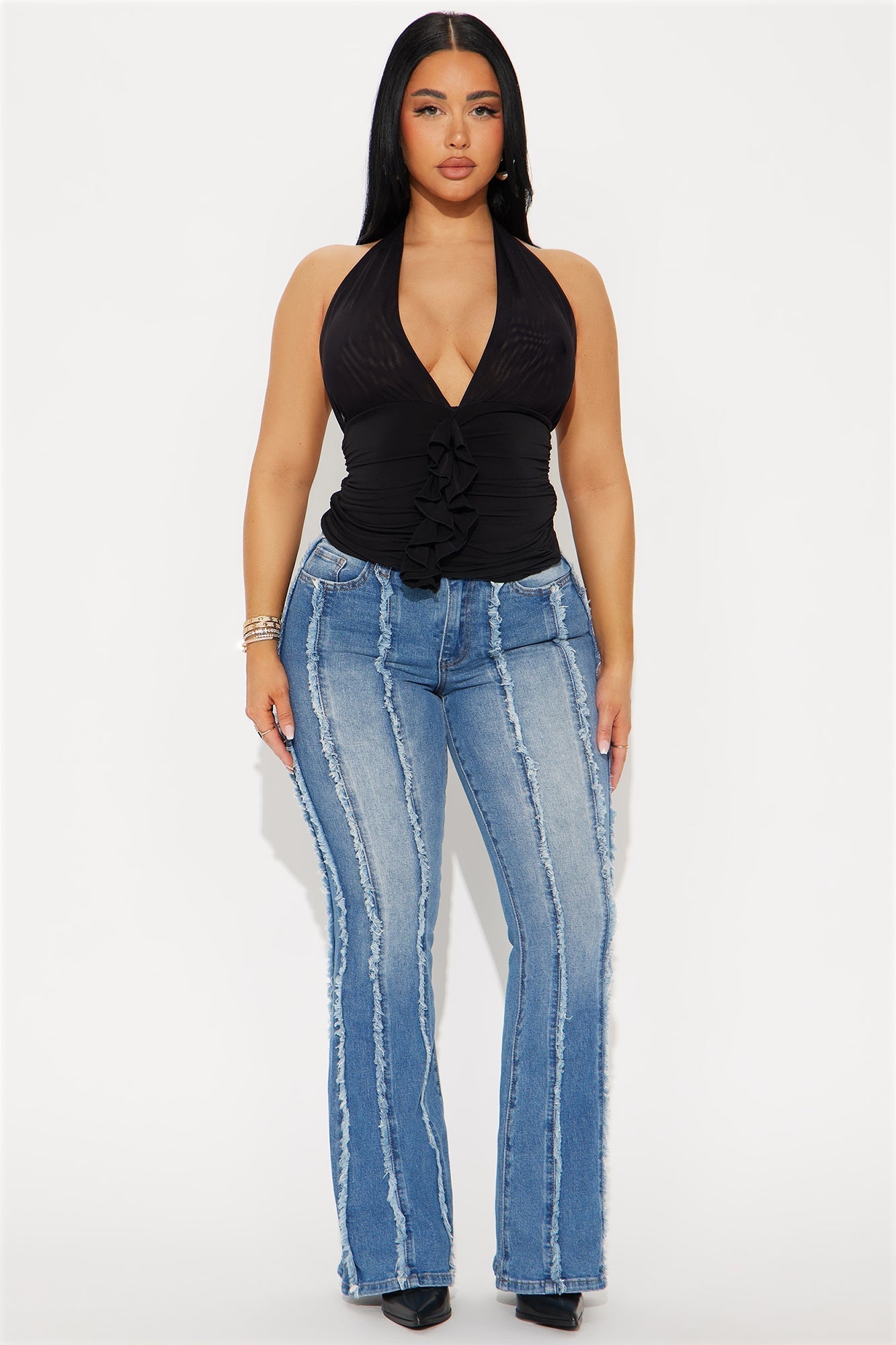 My Darling Ruched Ruffle Halter Top - Black