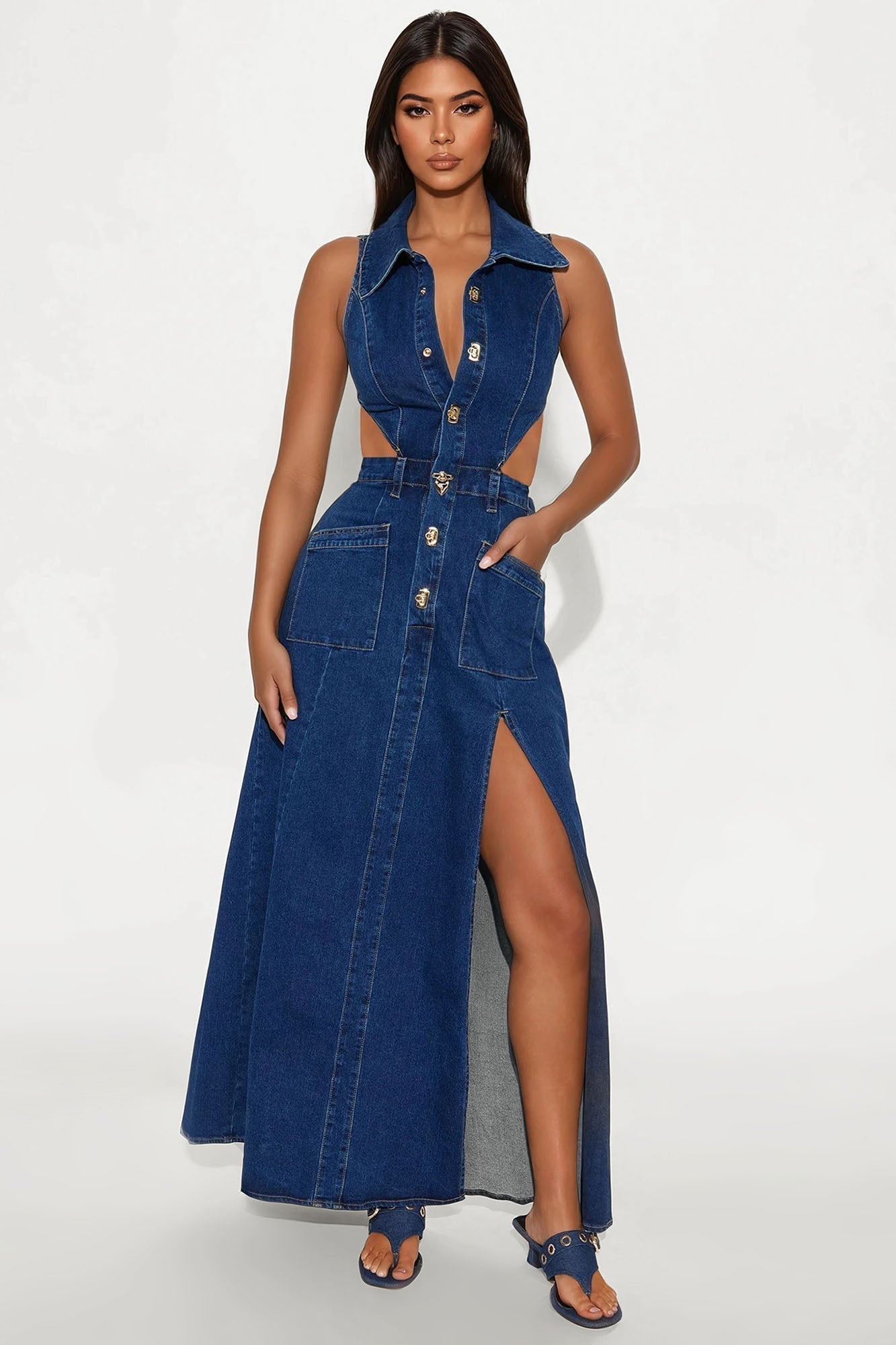 Amelia Denim Maxi Dress - Dark Denim
