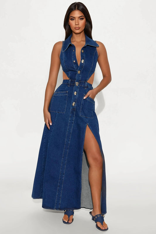 Amelia Denim Maxi Dress - Dark Denim