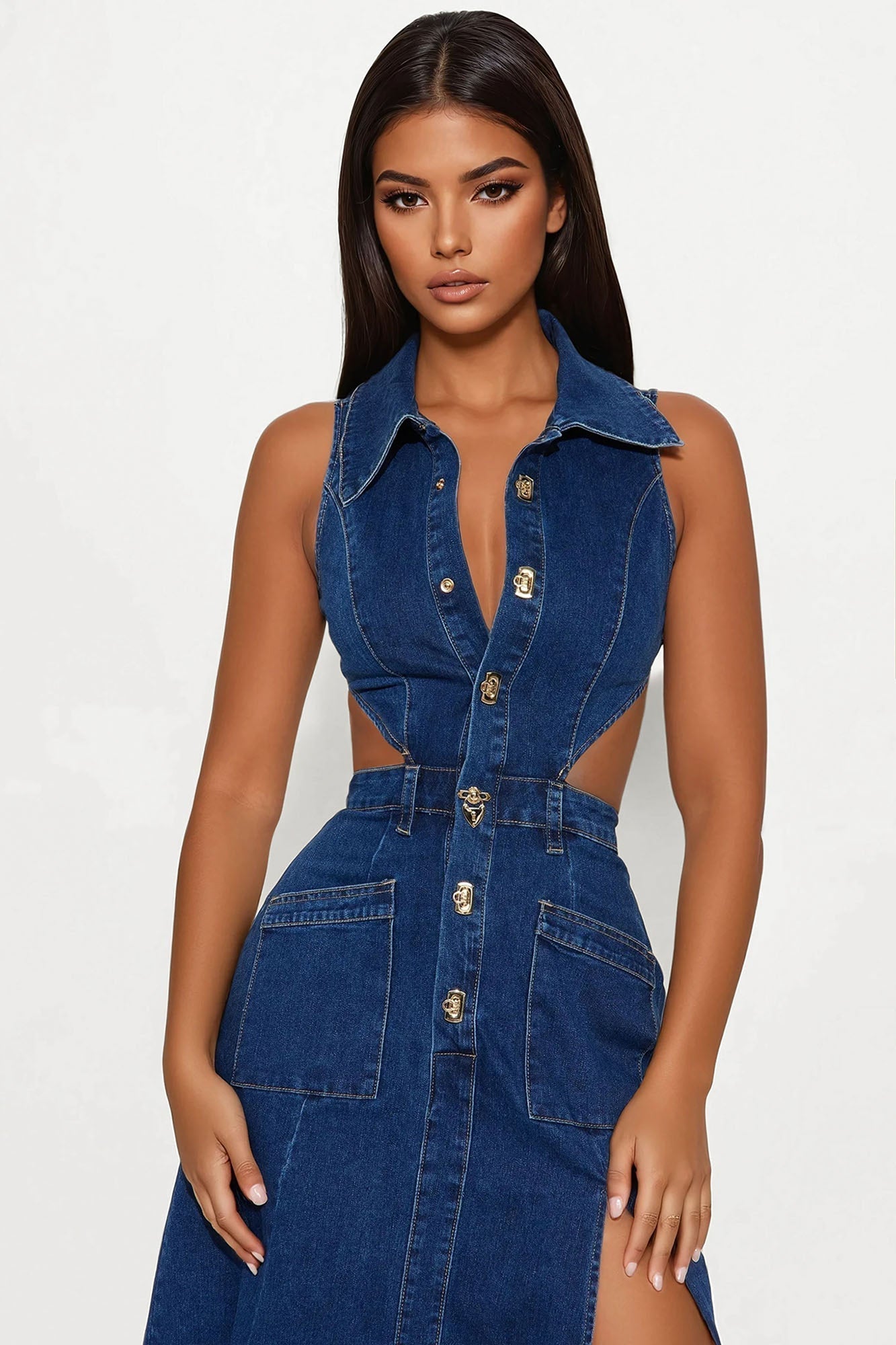 Amelia Denim Maxi Dress - Dark Denim