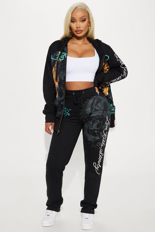 Ed Hardy Crawling Tigers Wide Leg Pant - Black