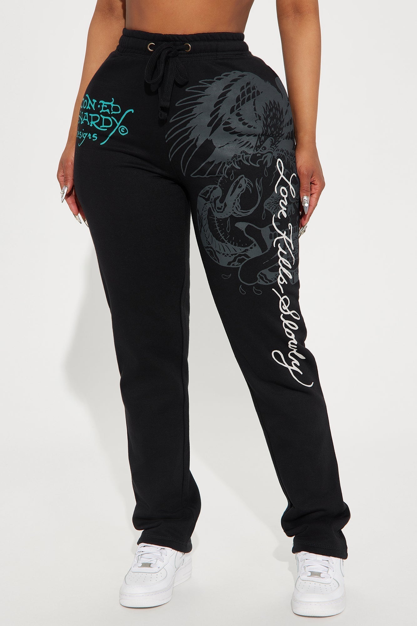 Ed Hardy Crawling Tigers Wide Leg Pant - Black