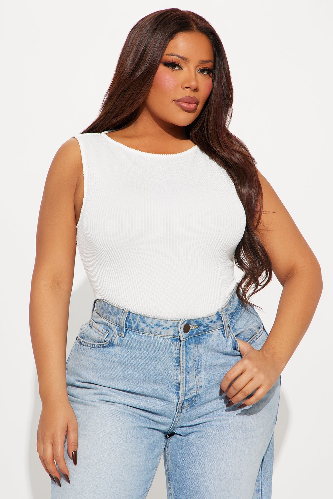 Tessa Ribbed High Neck Bodysuit - White