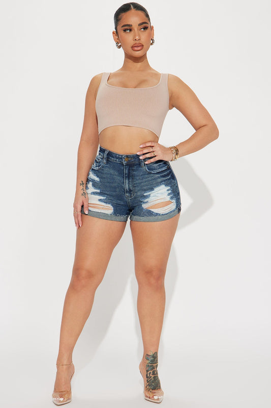 Quiet Quitter Cuffed Denim Shorts - Dark Wash