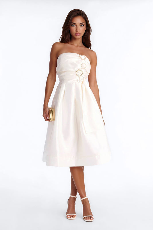 Iris Strapless Midi Dress - Cream