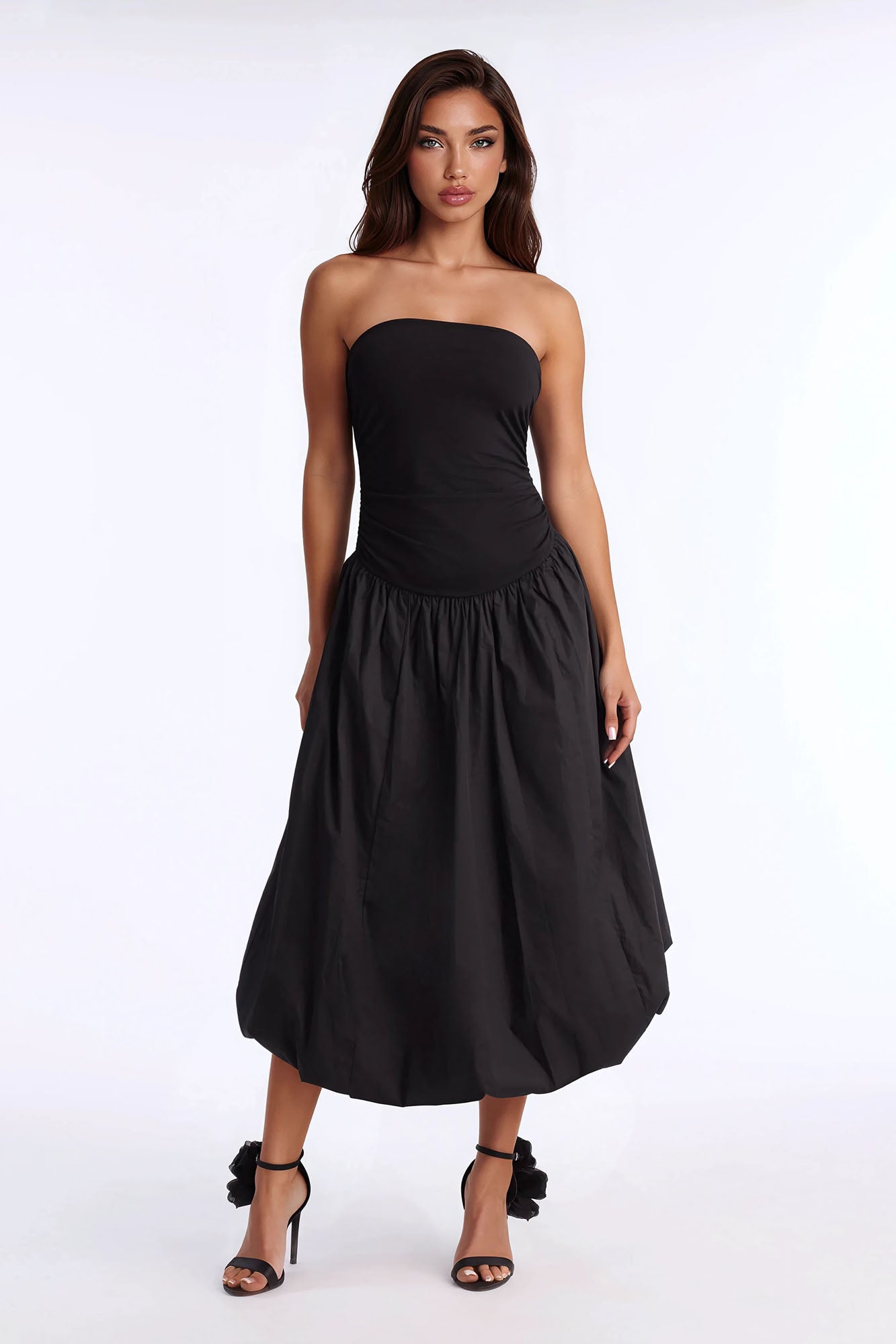 Rowin Bubble Midi Dress - Black
