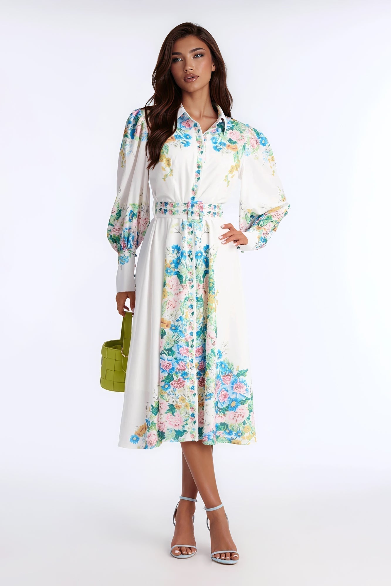 Izzy Floral Midi Dress - White/combo