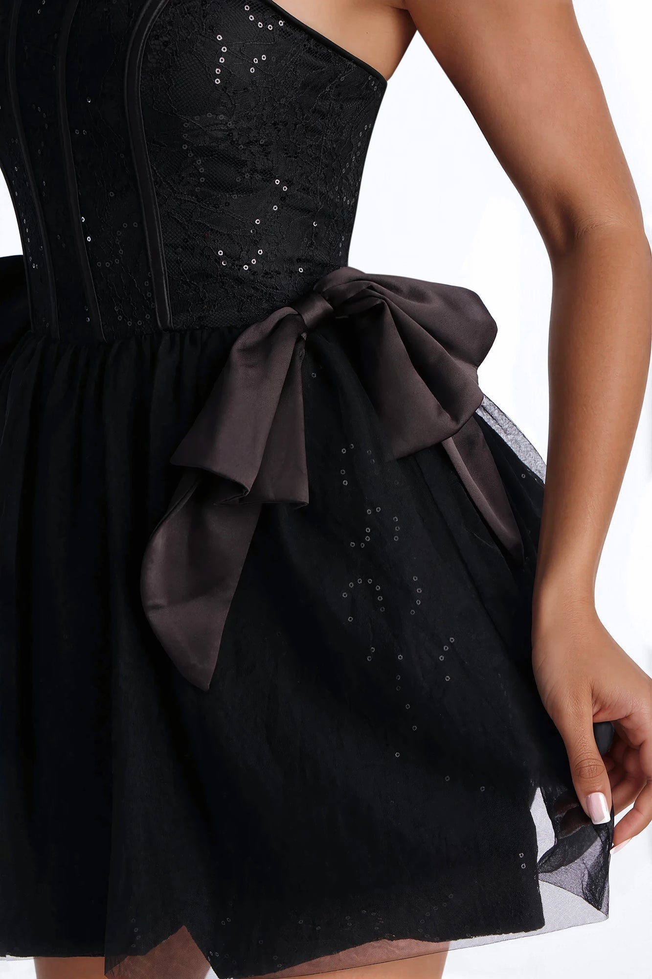 Rayna Embellished Lace Mini Dress - Black
