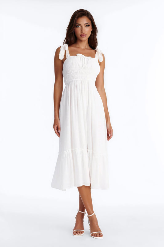 Greta Poplin Midi Dress - White