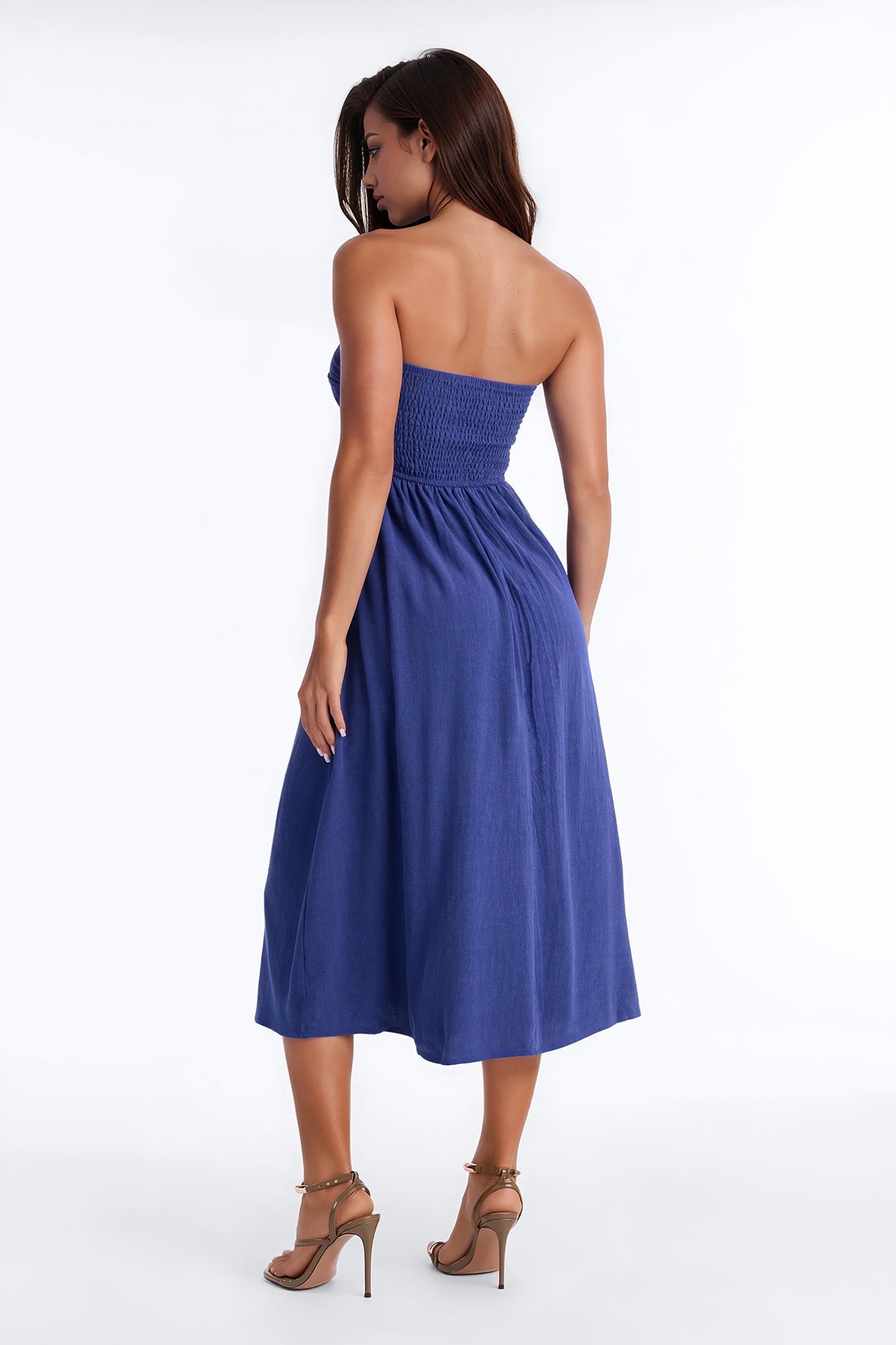 Marilyn Strapless Twist Midi Dress - Navy