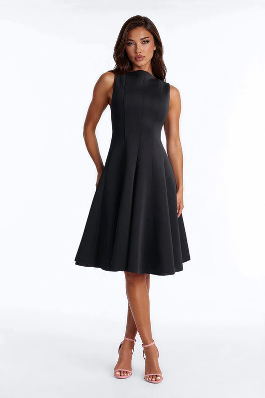 Petite Sweet Sunday Pleated Midi Dress - Black