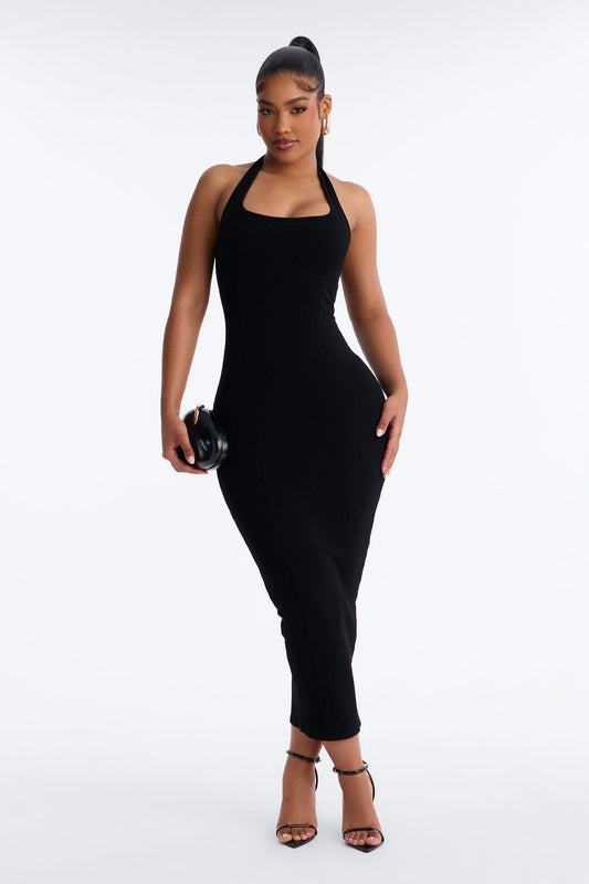 Natalia Halter Snatched Maxi Dress - Black