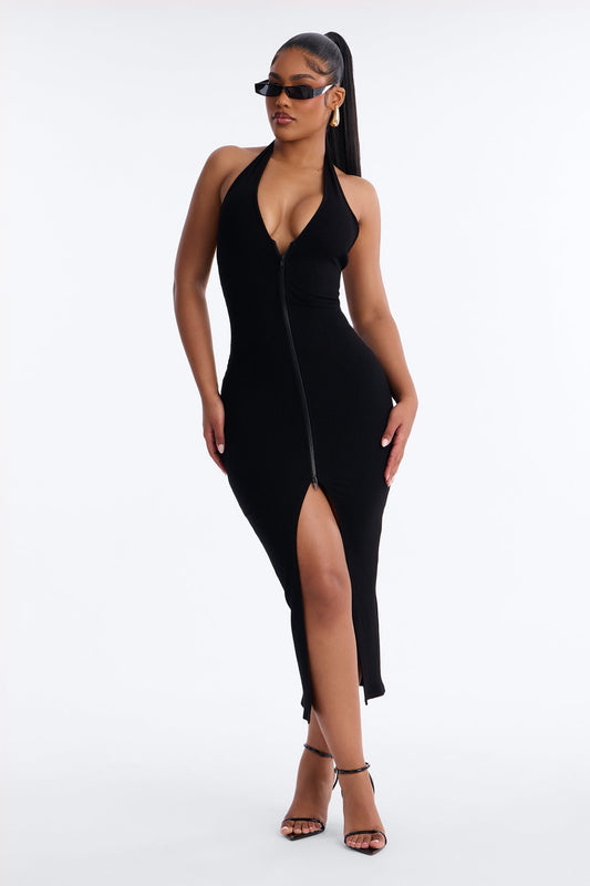 Lucia Zip Snatched Maxi Dress - Black