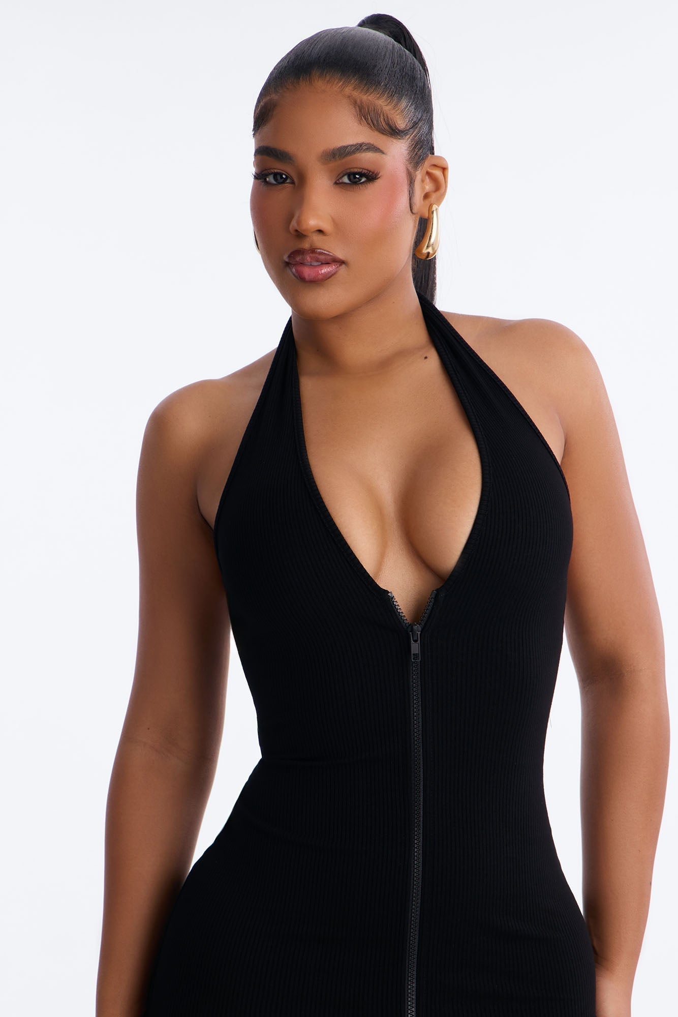 Lucia Zip Snatched Maxi Dress - Black