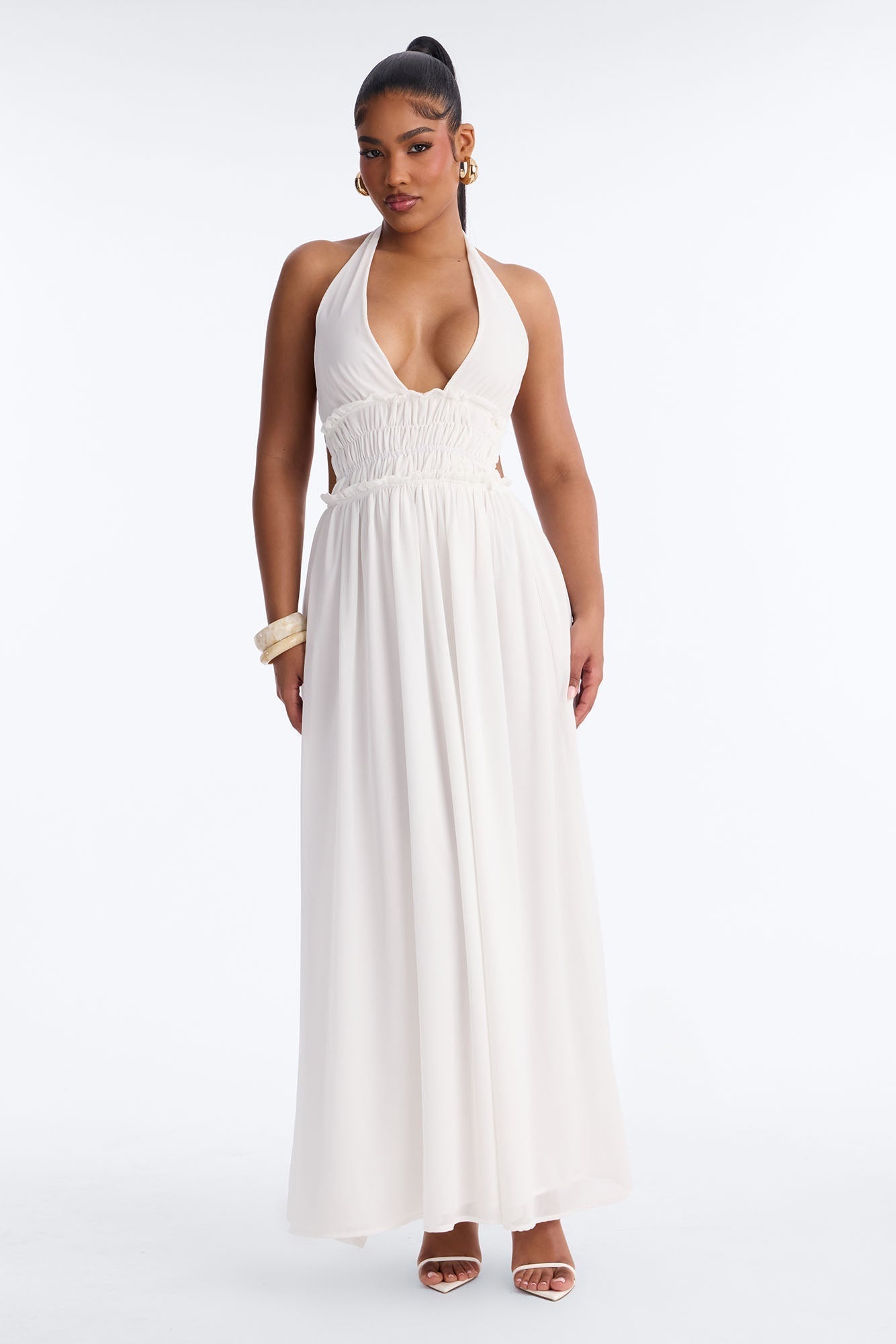 Lauryn Halter Chiffon Maxi Dress - White