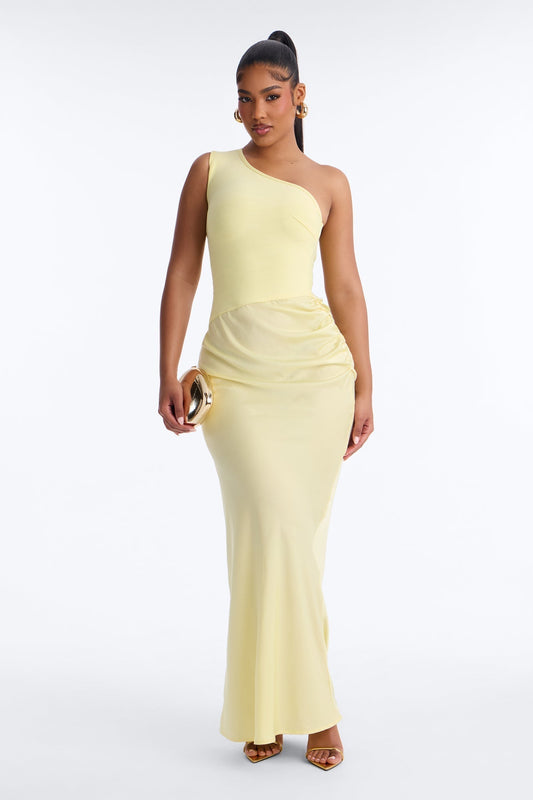 On Fire Bandage Satin Maxi Dress - Butter Yellow