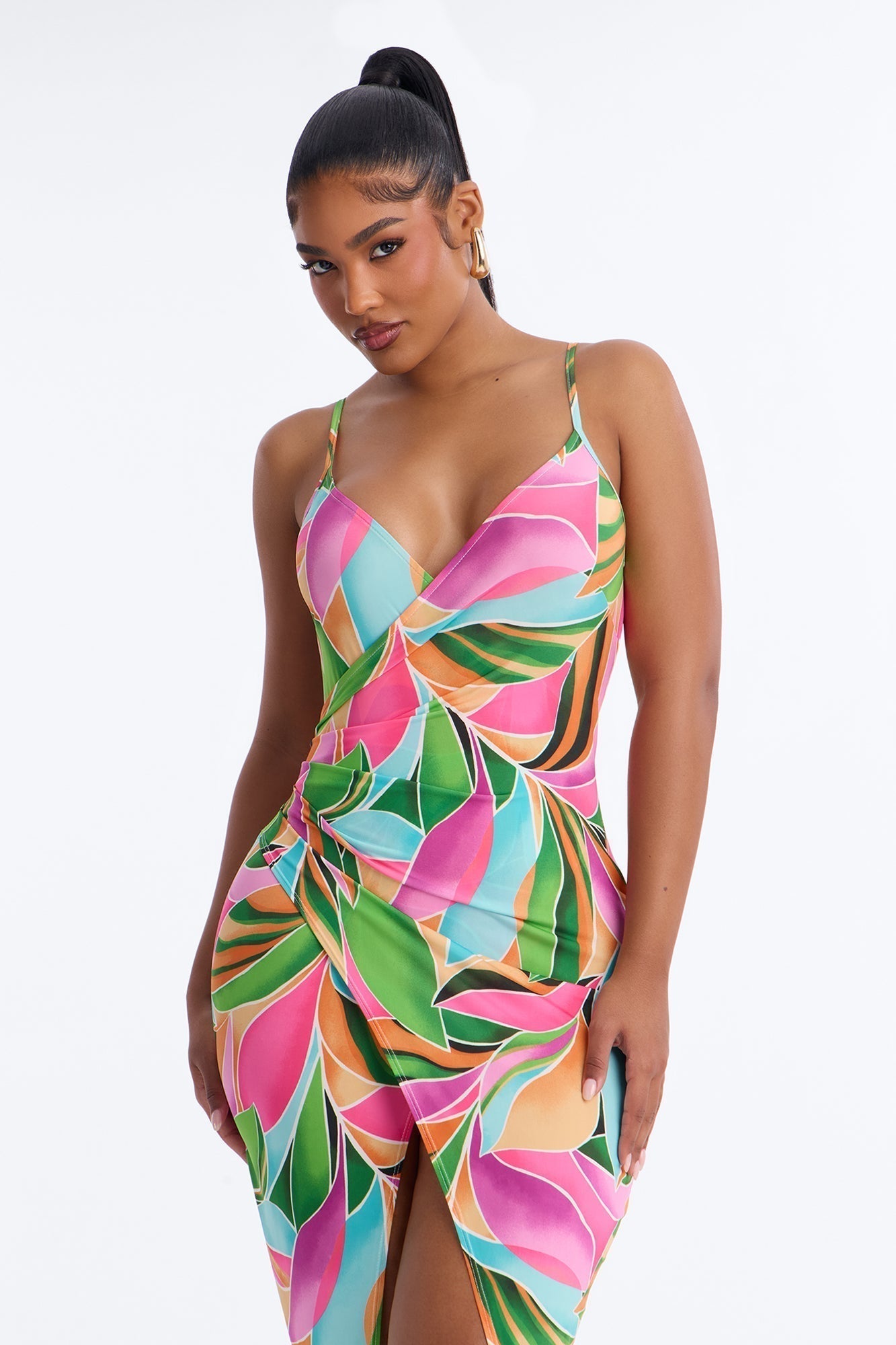Adria Backless Printed Midi Dress - Multi Color