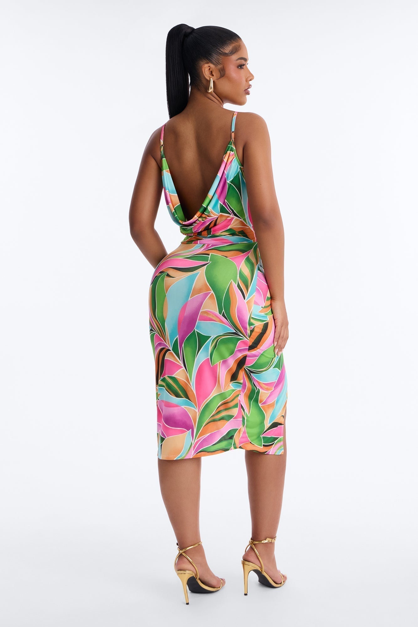 Adria Backless Printed Midi Dress - Multi Color