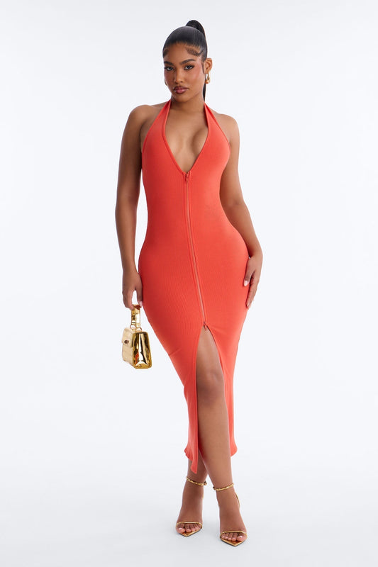 Lucia Zip Snatched Maxi Dress - Orange