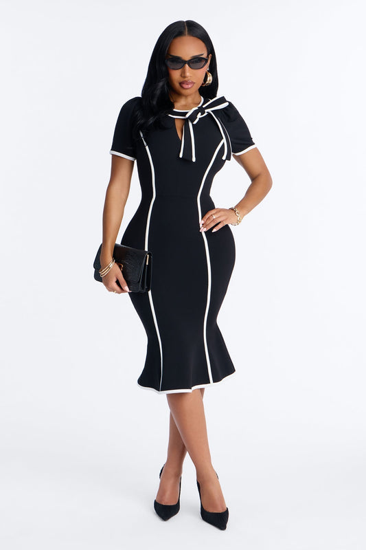 First Class Only Midi Dress - Black/White