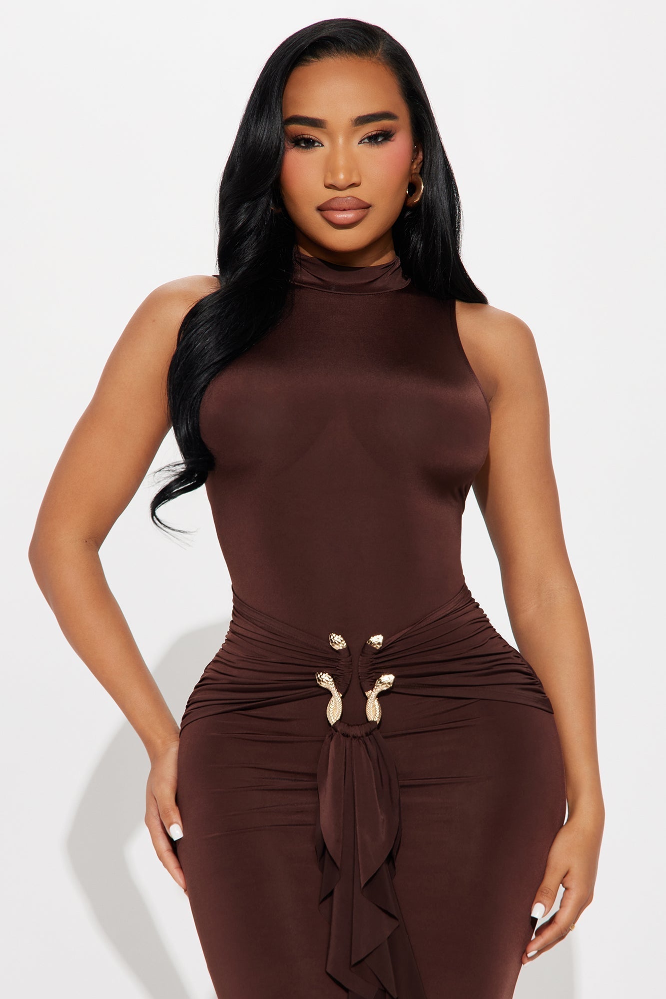In The Moment Sleeveless Maxi Dress - Chocolate