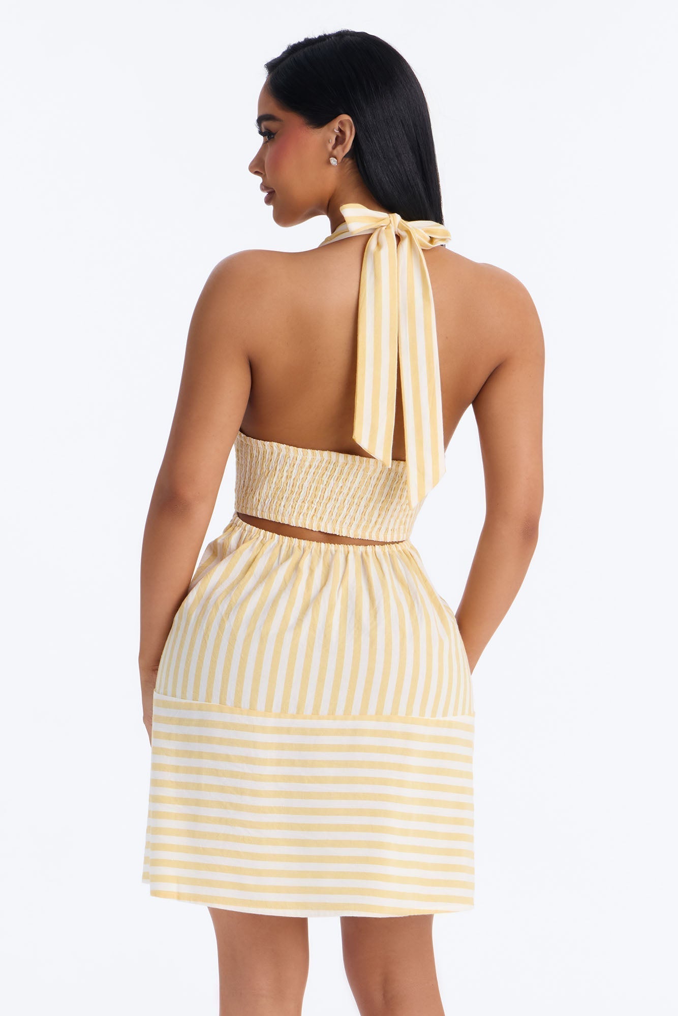 Cordelia Striped Linen Mini Dress - Yellow/combo