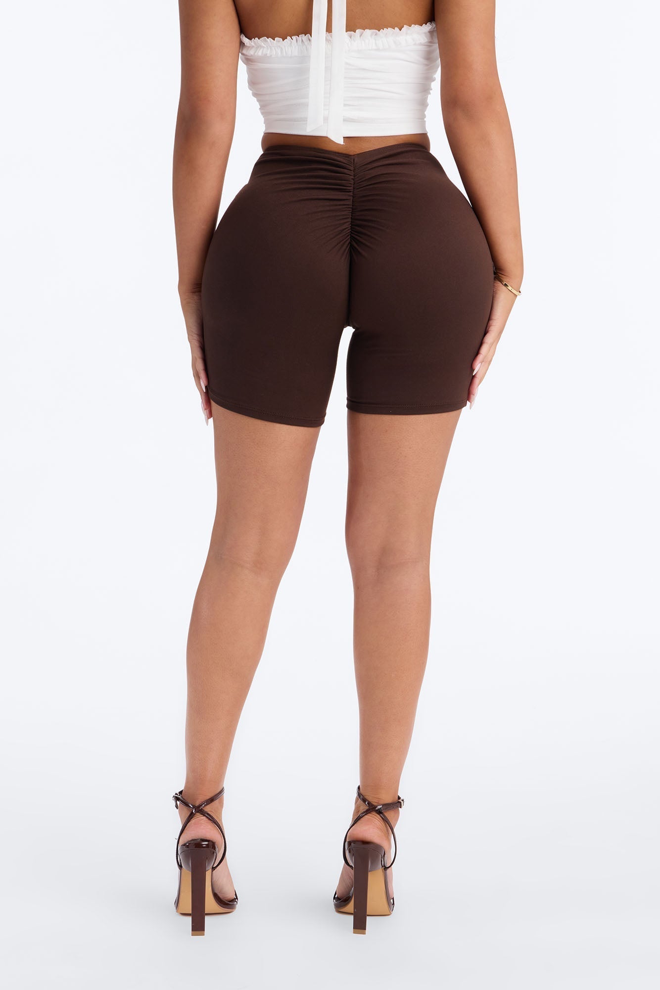 Feeling Cheeky Mid Rise Ruched Butt Biker Short 6″ - Chocolate
