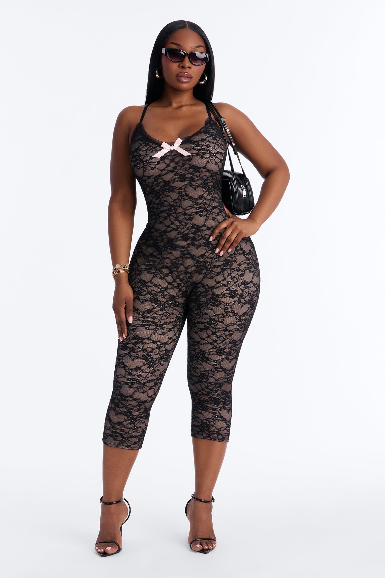 Sabrina Lace Capri Jumpsuit - Black