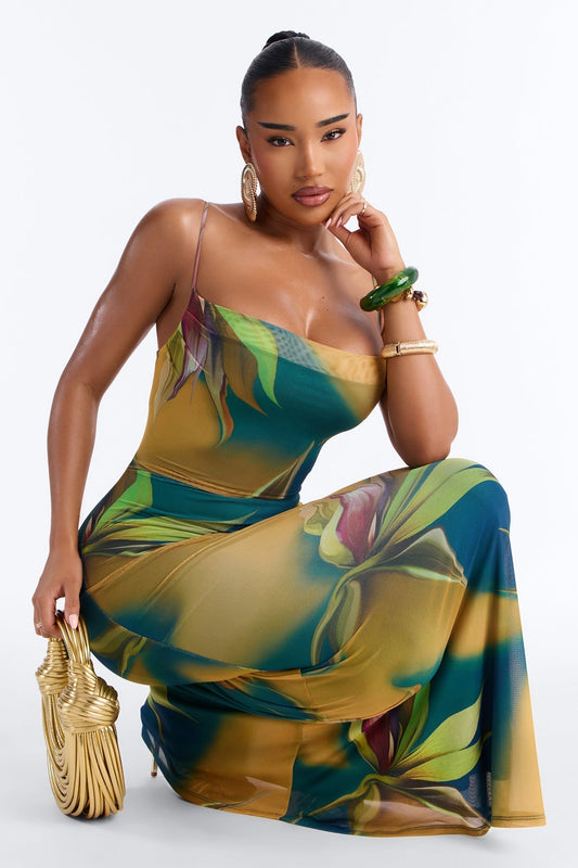Rio Tropical Mesh Maxi Dress - Teal/combo