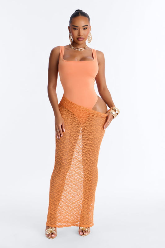 Alyx Sheer Lace Maxi Dress - Orange