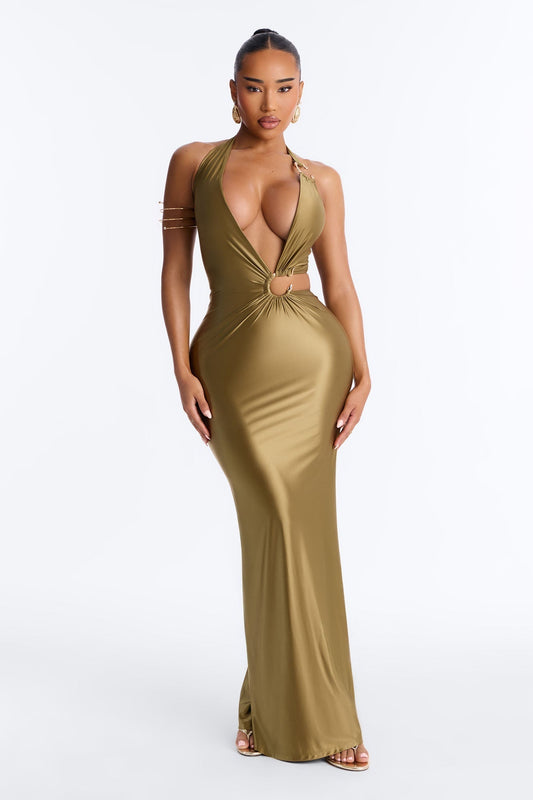 Temptress Sleeveless Maxi Dress - Olive