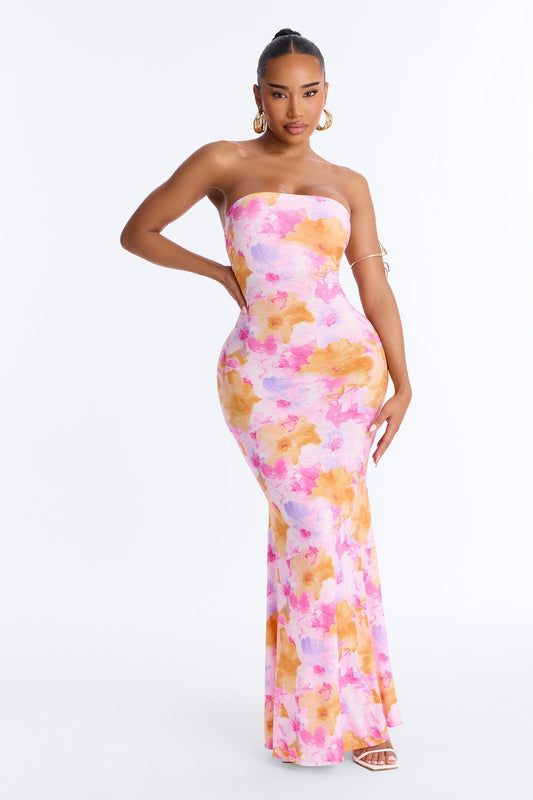 Stepping Out Strapless Maxi Dress - Pink/combo