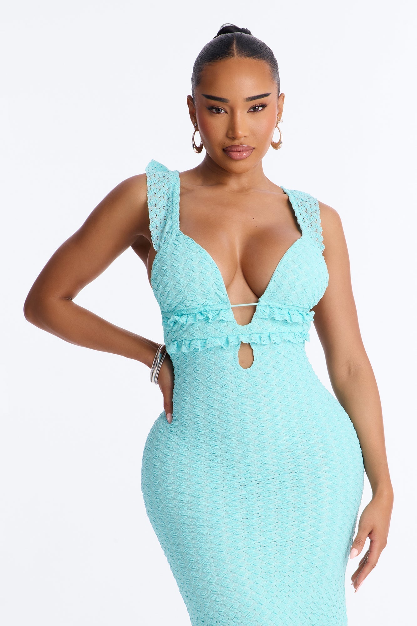 Brinley Backless Lace Maxi Dress - Turquoise