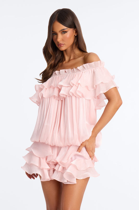 Alivia Ruffle Organza Mini Dress - Light Pink