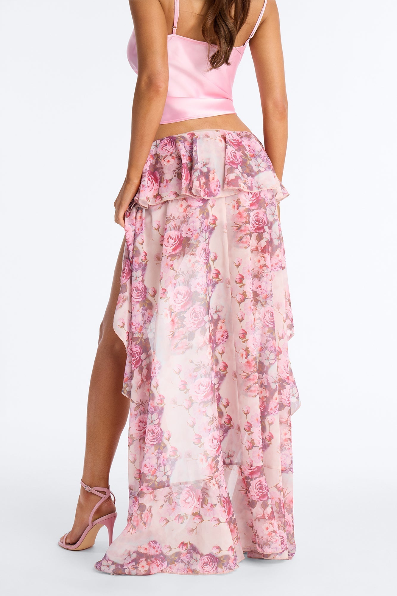 Love For You Floral Chiffon High Low Ruffle Skort - Pink/combo