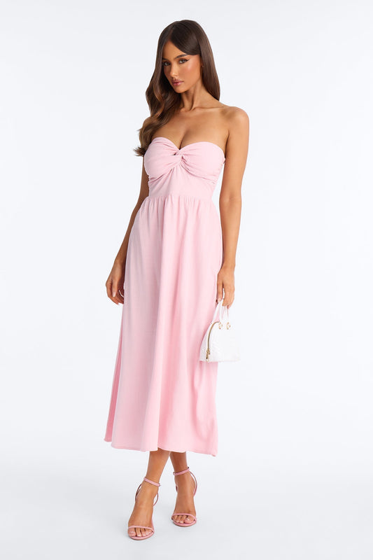 Marilyn Strapless Twist Midi Dress - Pink