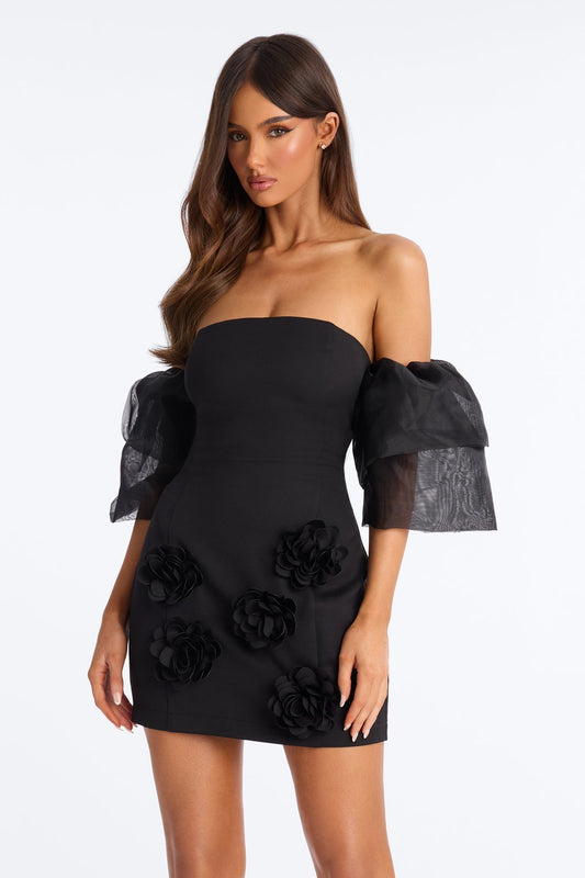 Celine Ruffle Sleeve Mini Dress - Black