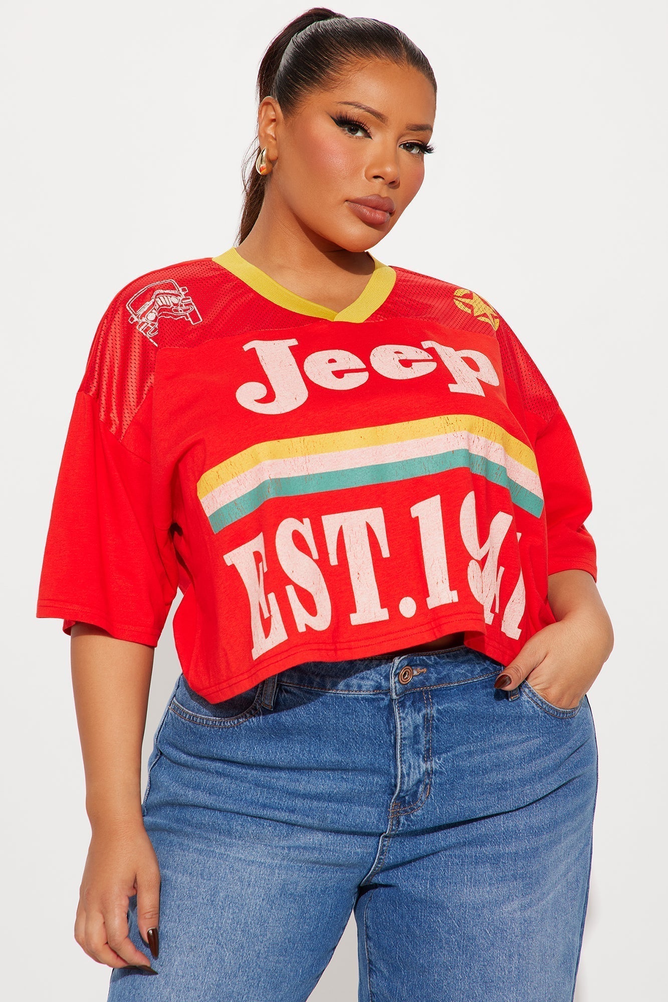 Jeep Est. 1941 Cropped Jersey Tee - Red