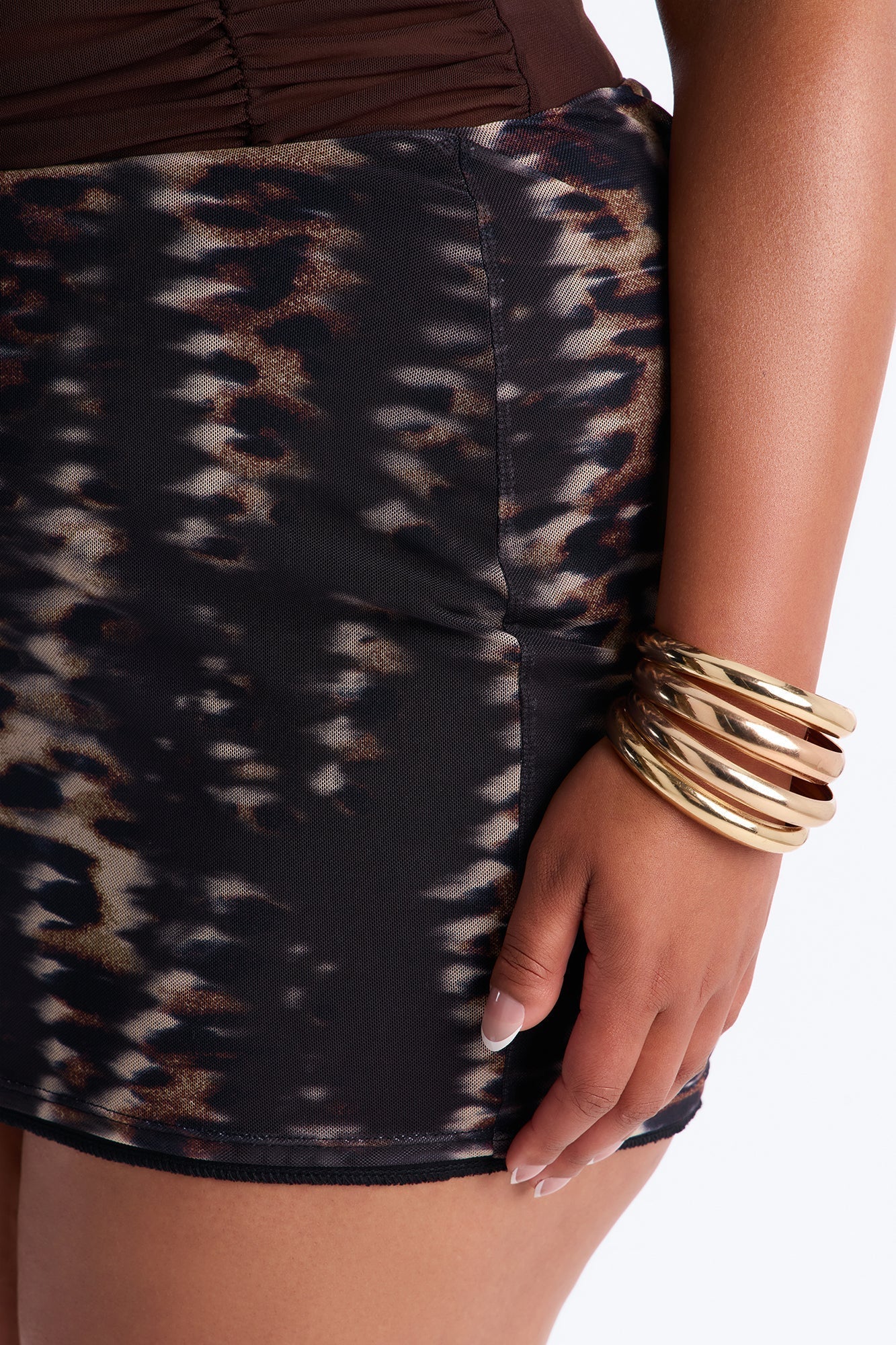 Get With It Animal Print Mesh Mini Skirt - Brown/combo