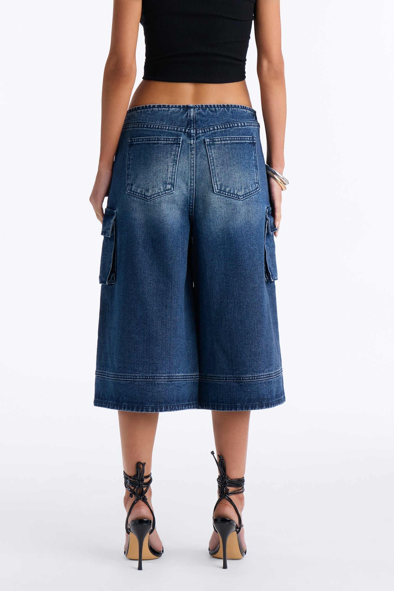 Night Shift Cargo Denim Jorts - Dark Wash