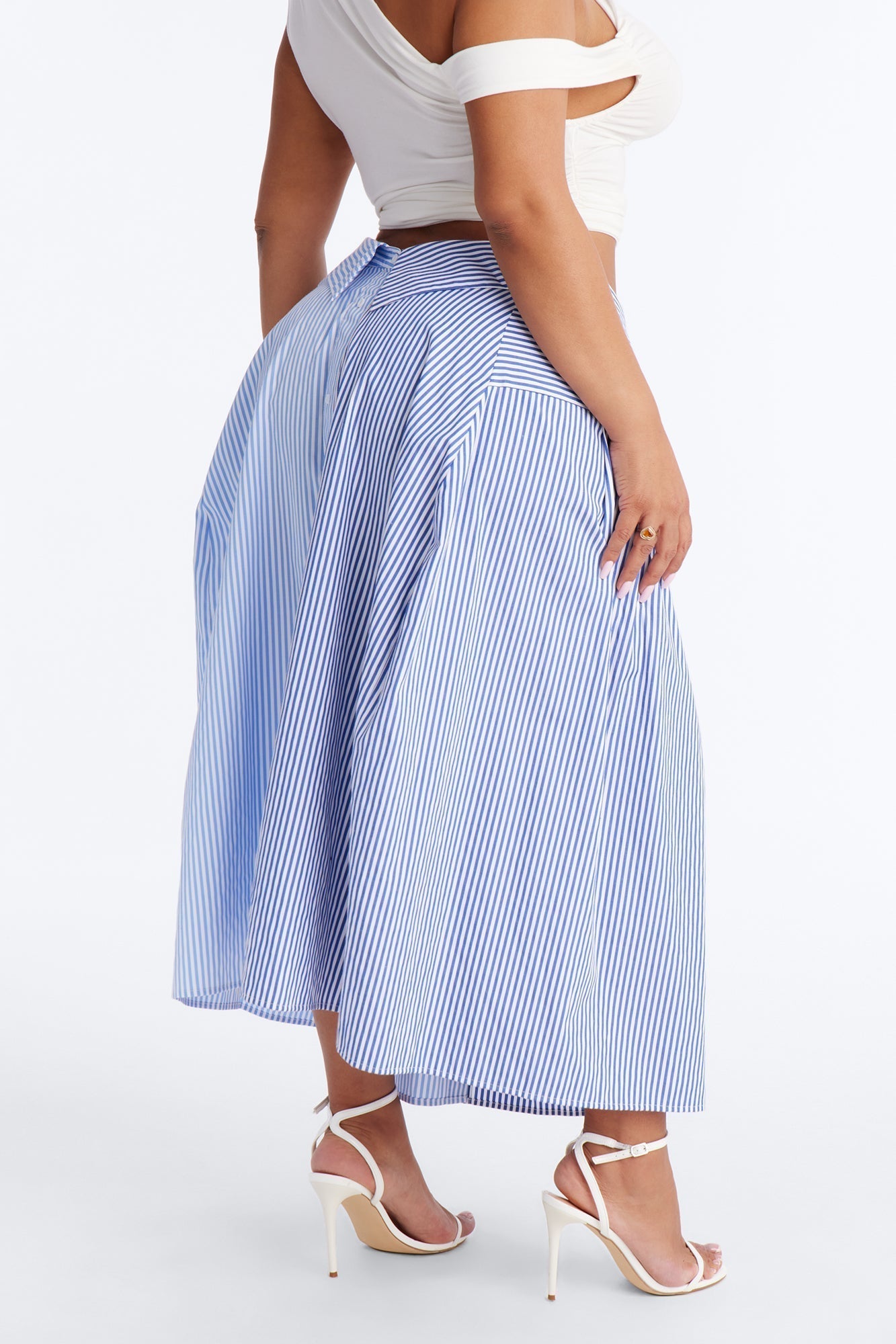 Trend Setter Poplin Striped Maxi Shirt Skirt - Blue/combo