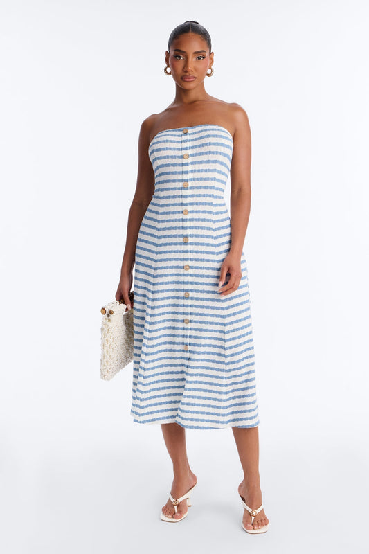 Celia Striped Textured Midi Dress - Blue/combo