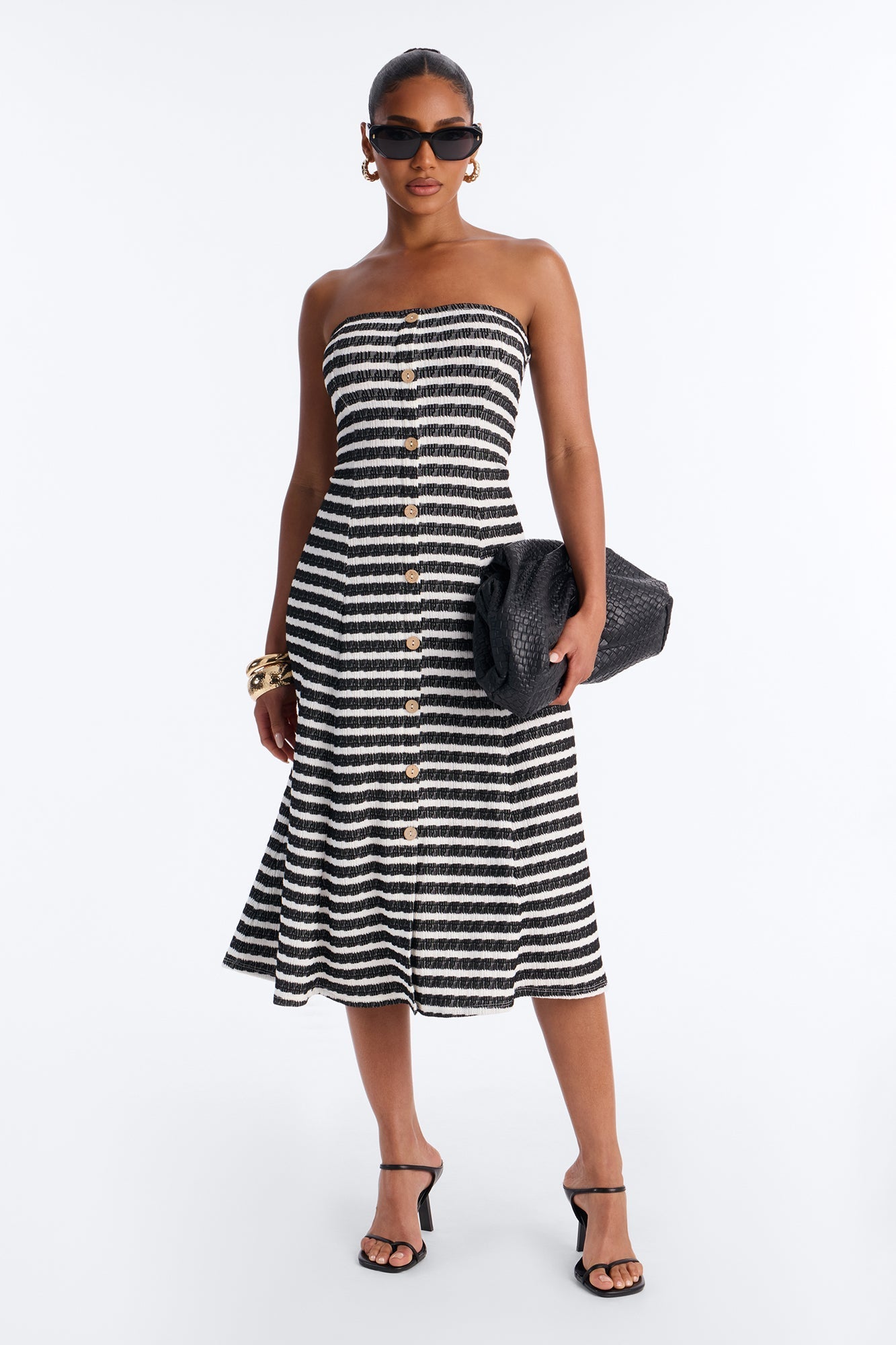 Celia Striped Textured Midi Dress - Black/White