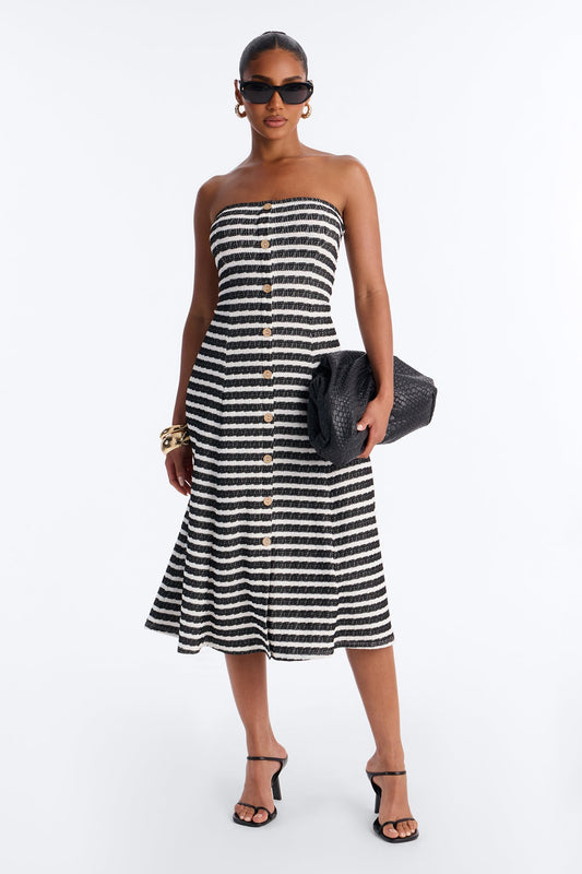 Celia Striped Textured Midi Dress - Black/White