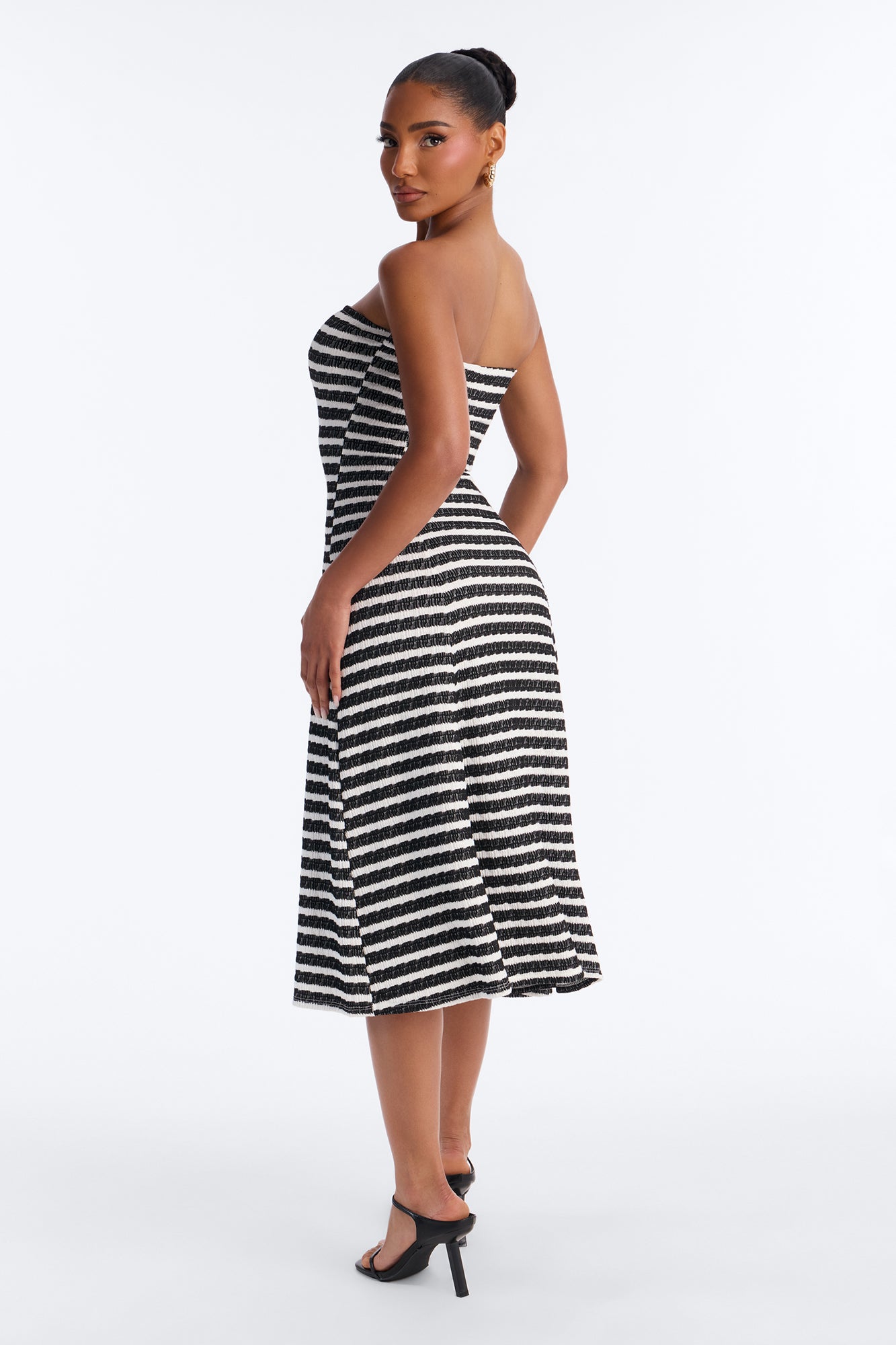 Celia Striped Textured Midi Dress - Black/White