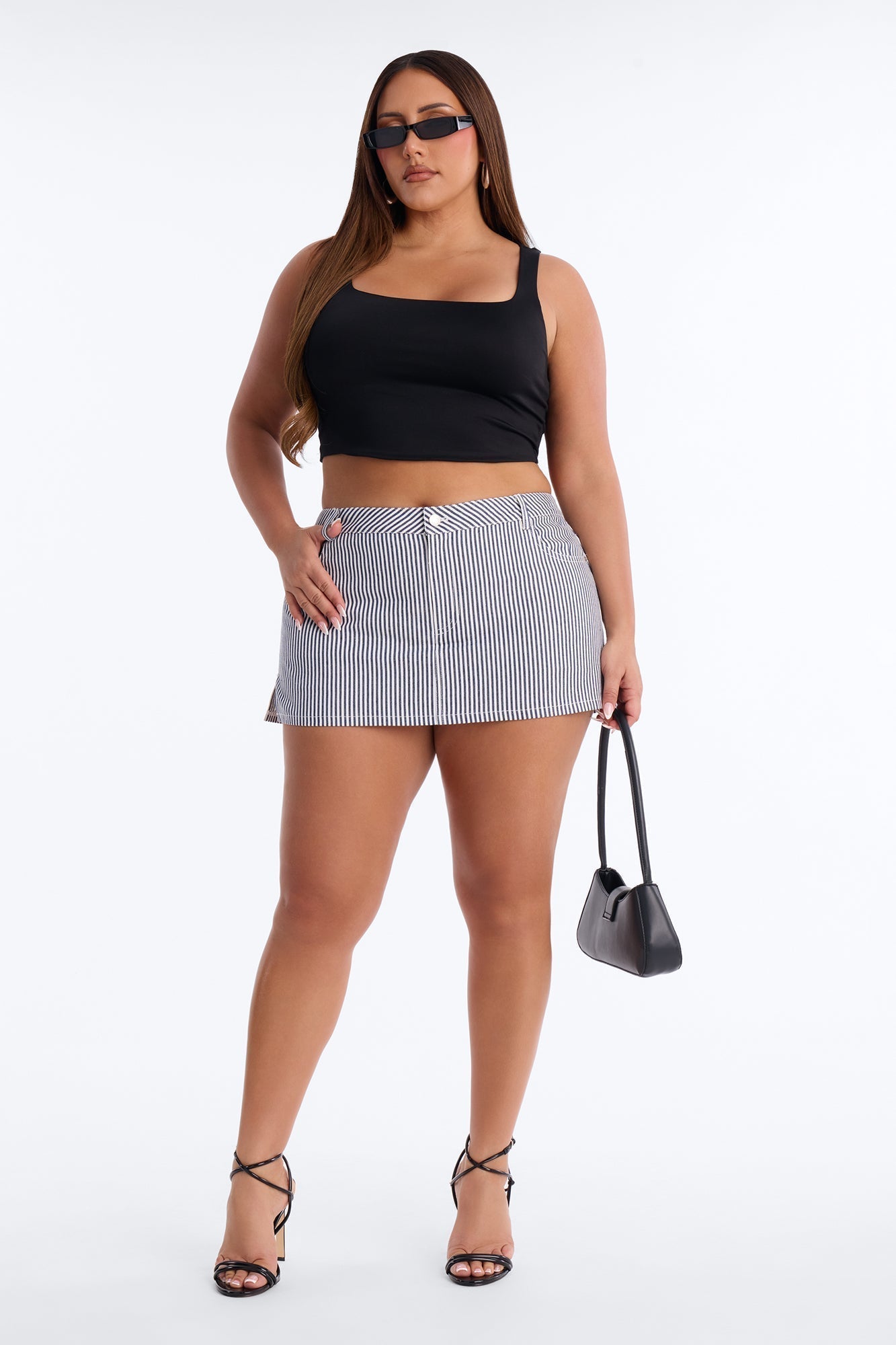Sloane Low Rise Twill Striped Micro Mini Skort - Navy/combo