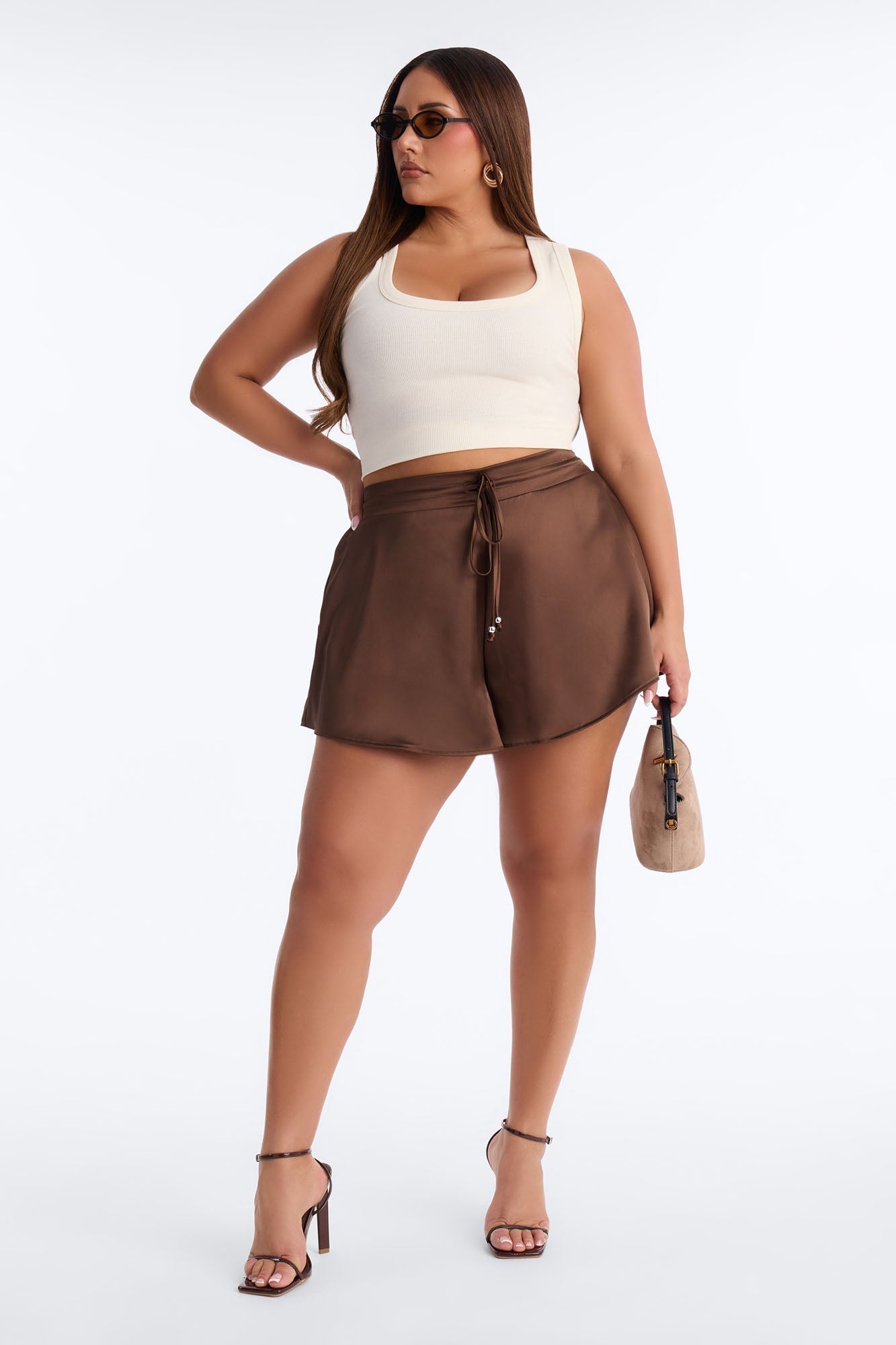 Elsie Flowy Satin Short - Chocolate